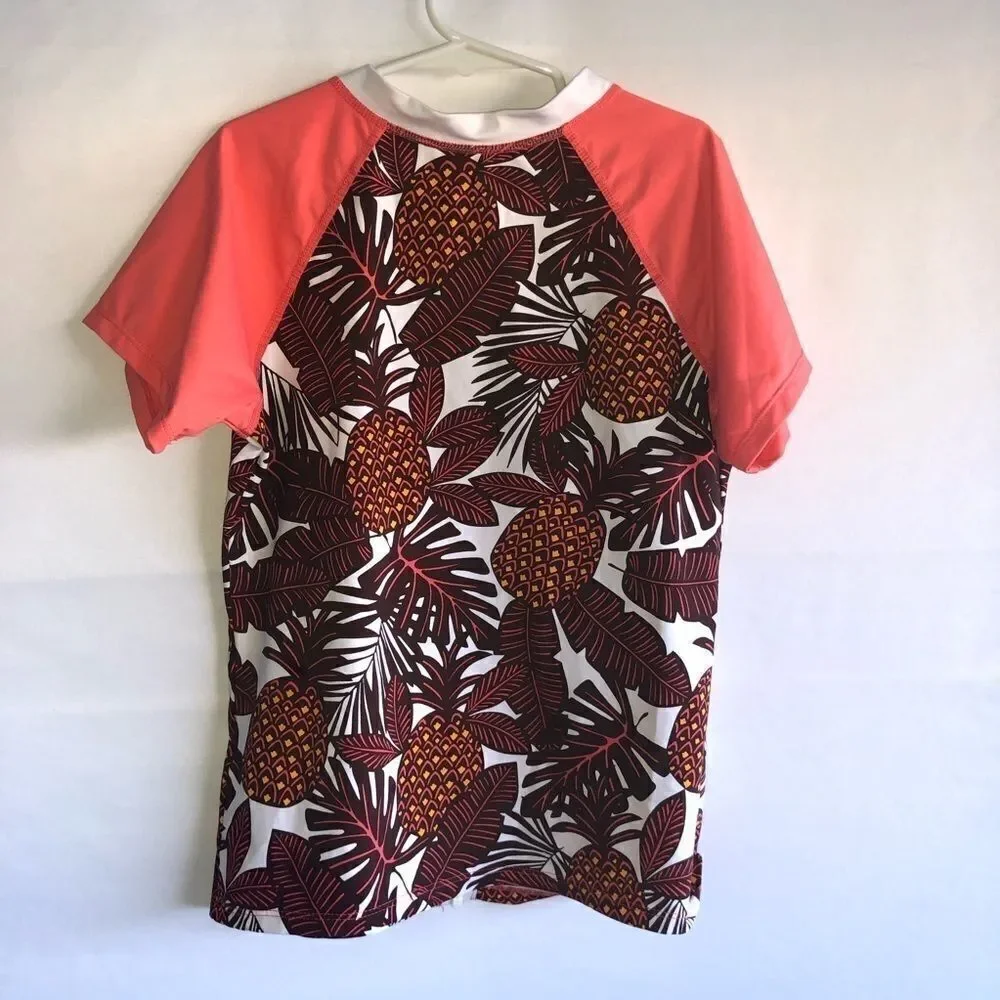 Garnet Hill Tropical Print Swim Rashguard Top